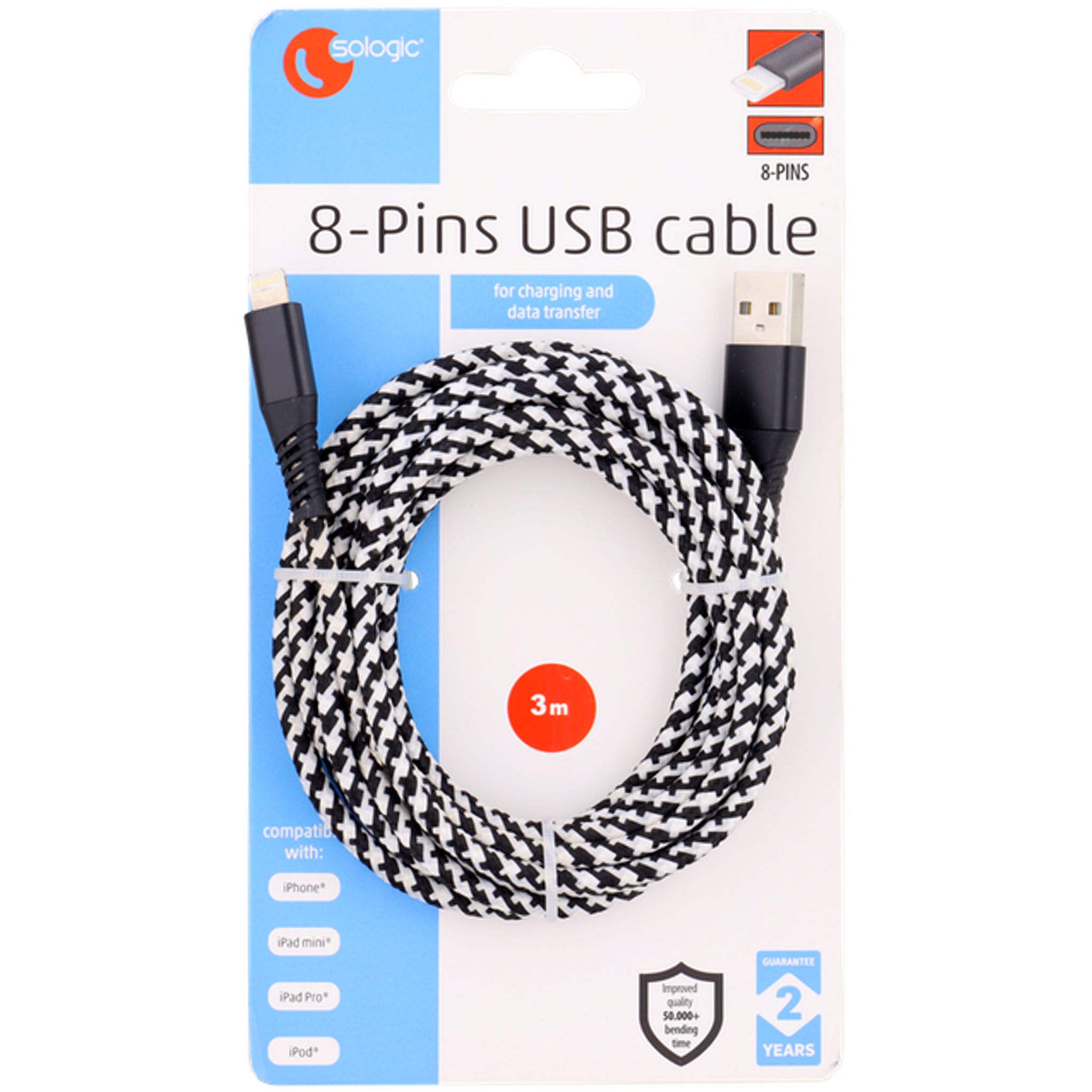 Câble Lightning vers USB pour iPhone / iPad / iPod textile - 2 dimensions différentes
